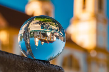 Crystal ball alpine summer landscape shot at Innsbruck, Tyrol, Austria