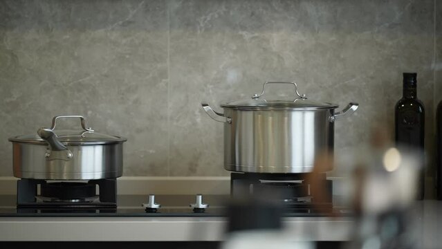 stainless pans on stove
