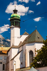 Fototapeta na wymiar A church on a sunny summer day at Innsbruck, Tyrol, Austria
