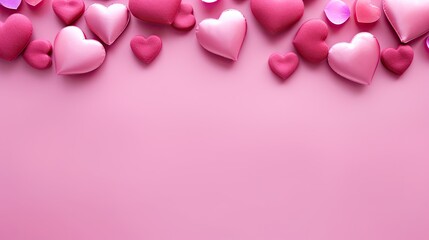 Valentines day background banner on pink with pink hearts, pink hearts background