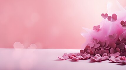 Valentines day background banner on pink with pink hearts, pink hearts background