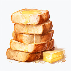 stack of bread with a butter on transparent background created with Generative Ai