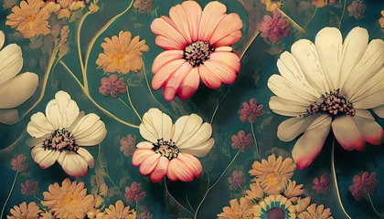 Fototapeten illustrated vintage background from the 80s with flowers suitable for cover © Frantisek