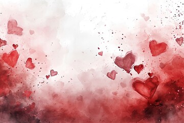 Valentines watercolor background with the motif of love hearts. Happy Valentine's Day. 