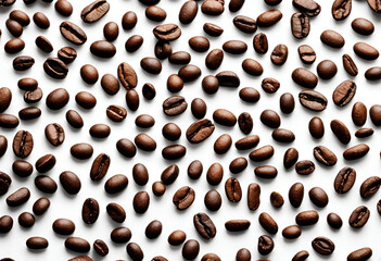 Obraz premium Coffee beans, coffee beans scattered on the table, design and branding