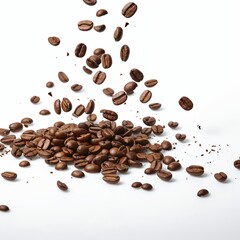 Coffee beans falling in white background