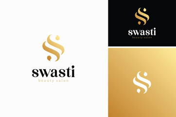 Golden Initial Letter S or SS with Golden Color for Beauty Elegant Luxury logo design - obrazy, fototapety, plakaty