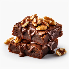 delicious and fresh brownie with nuts on transparent background created with Generative Ai