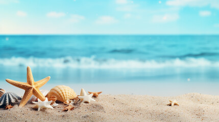 Fototapeta na wymiar Holidays at the beach background banner with space for text
