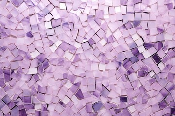  a close up of a purple and white mosaic tile wall with lots of small squares of purple and white tiles on the bottom half of the wall and bottom half of the tile.