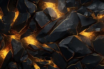  a close up of a bunch of rocks with fire coming out of the middle of the rocks and on the bottom of the rocks is a black background with yellow fire.