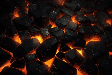 Foto op Plexiglas  a pile of black rocks sitting on top of a pile of orange rocks on top of a pile of black rocks on top of a pile of black rocks on top of fire. © Shanti