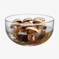 mushrooms in vinegar bowl with transparent background created with Generative Ai