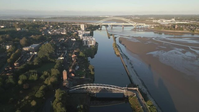 Runcorn Bridge and The Decks apartments, Cheshire, England