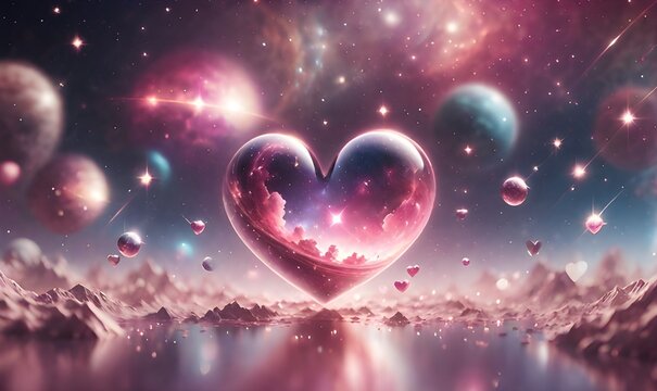 Heart symbol with a cosmic theme for Valentine's Day. Copy space. Generative AI