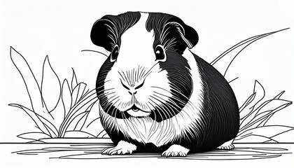 guinea pig black outlines monochrome vector illustration - obrazy, fototapety, plakaty