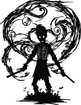 black silhouette of a demon - skeletal Evil man silhouette Instant Download, holloween ghost clipart, silhouette of holloween ghost, ghost SVG, EPS, PNG, JPG, DXF Files Digital Download