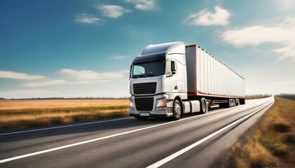 semi trailer truck driving on the road with blue sky shipping cargo container commercial truck transport delivery express diesel trucks lorry tractor freight truck logistic