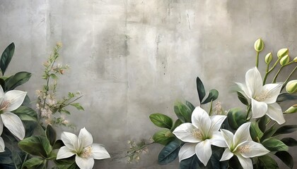 graphic exotic flowers on the concrete grunge wall designed for photo wallpaper wallpaper mural...