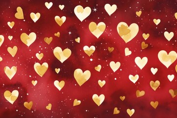  a lot of hearts that are on a red and white background with stars and a sky full of stars in the background with a lot of gold hearts on a red and white background.