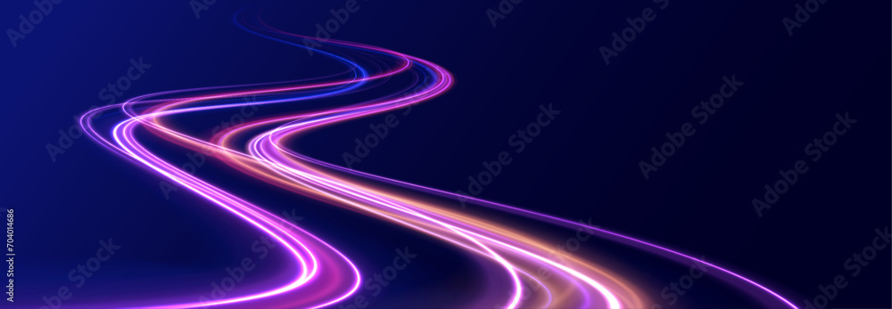 Poster light trail wave, fire path trace line, car lights, optic fiber and incandescence curve twirl. rotat