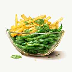 bowl of chips with green beans and a green vegetable on transparent background created with Generative Ai