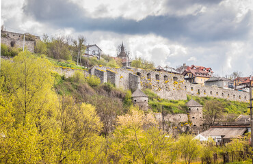Fortifications and towers near the Kamianets-Podilskyi Castle. Part of the powerful bastions of the...