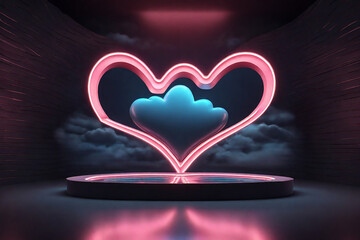 Valentine's day background with heart shape and neon lights. 3d rendering