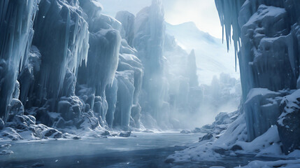 Crystal Cliffs, The Ethereal Glow of Frozen Waterfalls