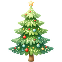 Christmas tree watercolor clipart with transparent background