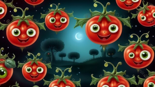 funny tomatoes with eyes ai generated