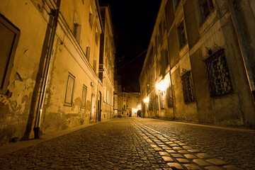 Night streets of the old town in Klodzko, Poland - obrazy, fototapety, plakaty