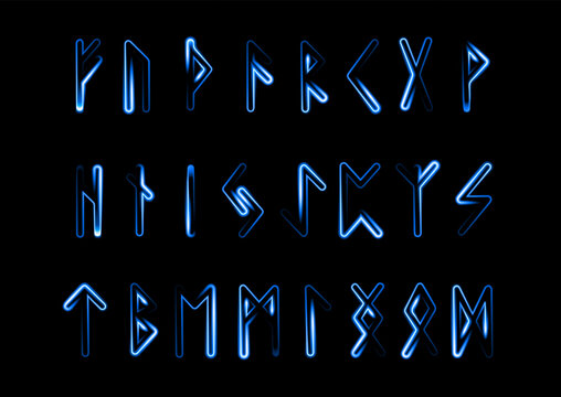 A set of runes with a neon effect.Divination on runes.