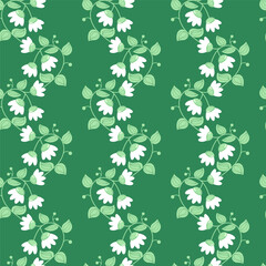 Seamless background with flowers, leaves. In green pastel colors. Vector decorative floral pattern. Boho style