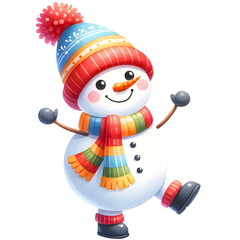 Cute snowman watercolor clipart with transparent background