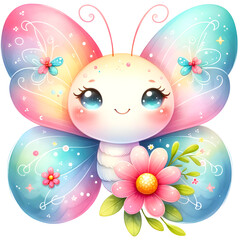 Cute floral butterfly watercolor clipart with transparent background