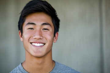 Portrait of a young Asian male model with a captivating smile.