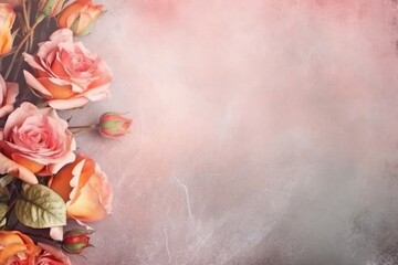 Background with delicate flowers on the side with space for text, Valentine's Day