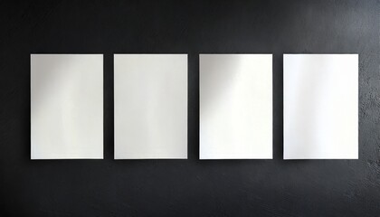 four sheets of white torn paper on a black wall