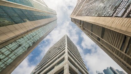 bottom up view of modern office building in hong kong