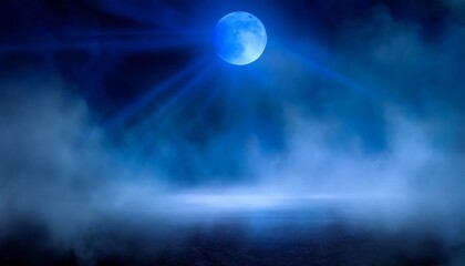 empty night gloomy scene moonlight rays blue neon smoke smog ai generation