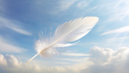lightly soft of fluffy a white feather floating in the sky feather abstract freedom flying in heaven concept