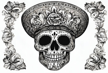 Background skull tattoo vector illustration symbol tribal art head design bone set