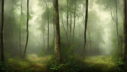 photo wallpapers for the interior wall decor in grunge style the forest is in a fog a fresco...