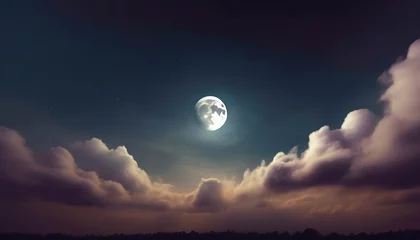 Foto op Plexiglas dark gradient night mystical moonlight eclipse moon with fluffy clouds phone hd background wallpaper ai generated © Slainie