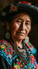 Obraz premium Portrait of Mature Columbia woman in the traditional dress