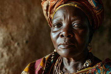 Obraz premium Portrait of Mature African woman in the traditional dress