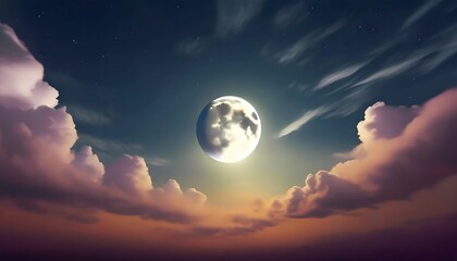 Naklejka na ściany i meble dark gradient night mystical moonlight eclipse moon with fluffy clouds phone hd background wallpaper ai generated