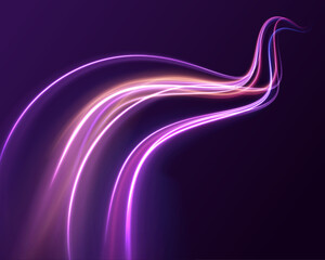 Abstract background in blue and purple neon glow colors. Vector blue glowing lines air flow effect. Speed connection background.	