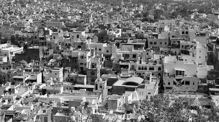 Udaipur aerial panoramic view from Udaipur City Palace in Rajasthan state of India